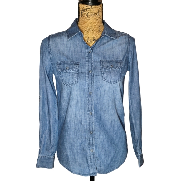 Arizonia Jean Company Blue Denim Long Sleeves Button Down Blouse - XSmall - Picture 1 of 5